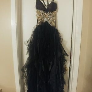 Women's Black and Gold Prom Dress
